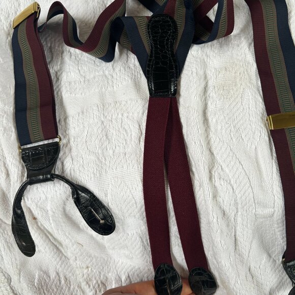 MARTIN DINGMAN Woven Stripe SUSPENDERS Croc Print Leather Brass O/S - Picture 3 of 5